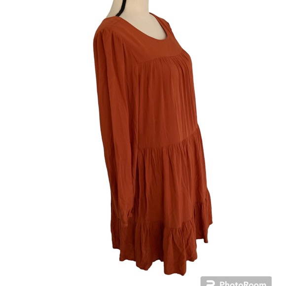 Lulus Full of Heart Rust Orange Tiered Long Sleeve Swing Dress size S - Picture 5 of 10